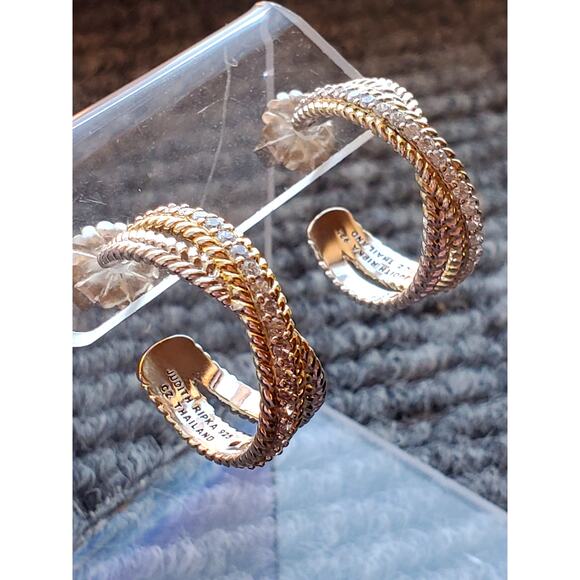 Judith Ripka CZ Cross Hoop Earrings in Sterling Silver 925 - Picture 1 of 7